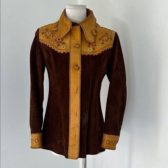 Vintage 70s CHAR Handpainted Hippy Genuine Suede Jacket - Picture 1 of 15